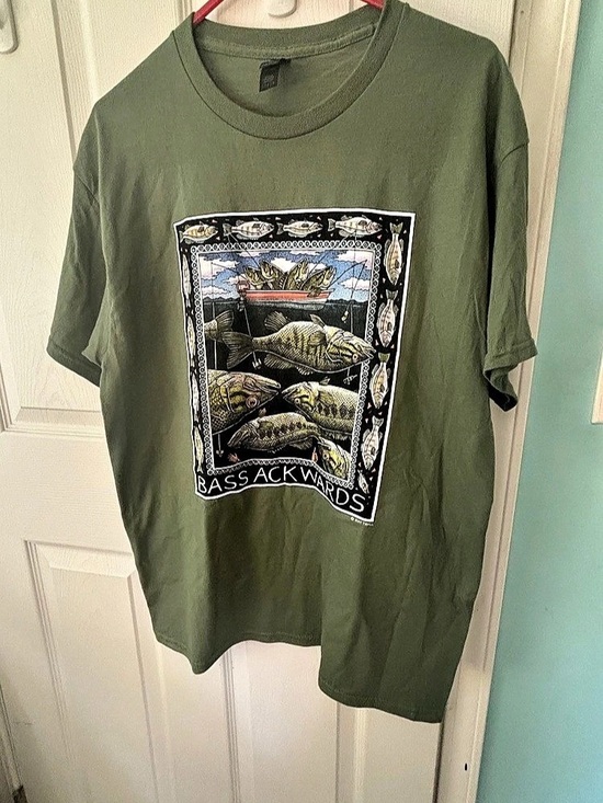 Ray Troll Other - Ray Troll Bass Ackwards T-Shirt Graphic Tee in Green